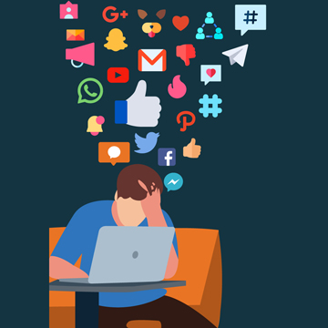 A person overwhelmed by social media.